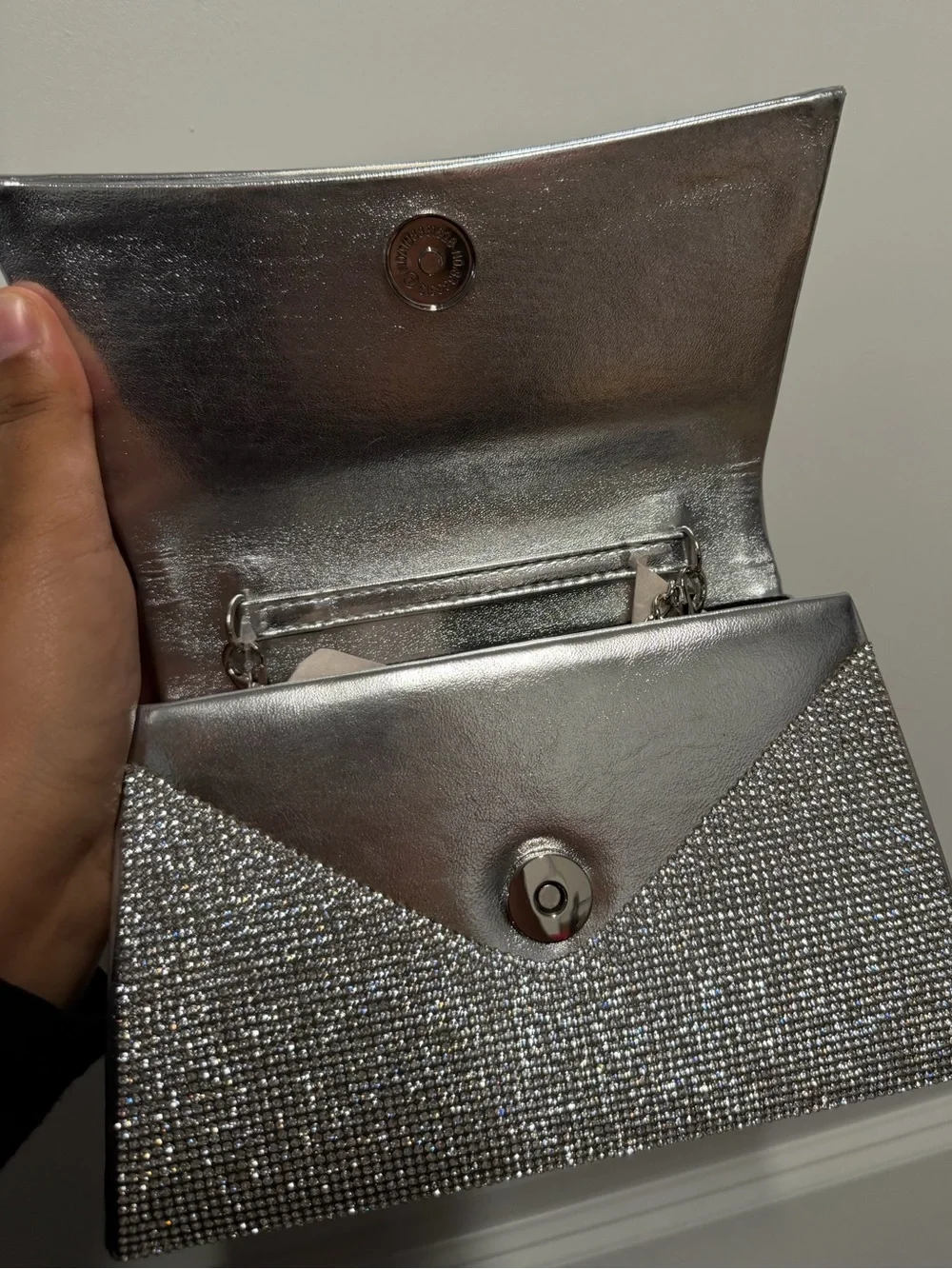 NWT ALDO Felisiax Silver Rhinestone Top Handle Evening Bag Clutch Crossbody
